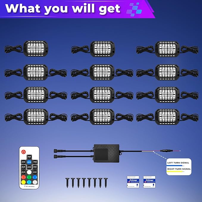 12 Pods 36 LEDs RGB Rock Lights Compatible with 12V Trucks Jeep UTV SUV ATV Boat Golf Cart,Waterproof, Multi-Color App/Remote Control Underglow Lights with Music Mode Plug and Play Easy Installation
