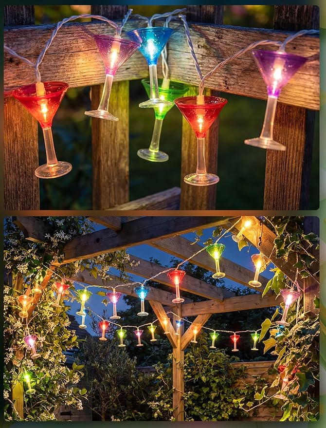 LED Cocktail Glass String Lights, 8.5Ft Tropical Beach Themed Margarita Drink String Lights Plug in with 10 Multicolor Cup, Summer Hawaiian Lights for Camping Tent Holiday Party Garden Outdoor Decor