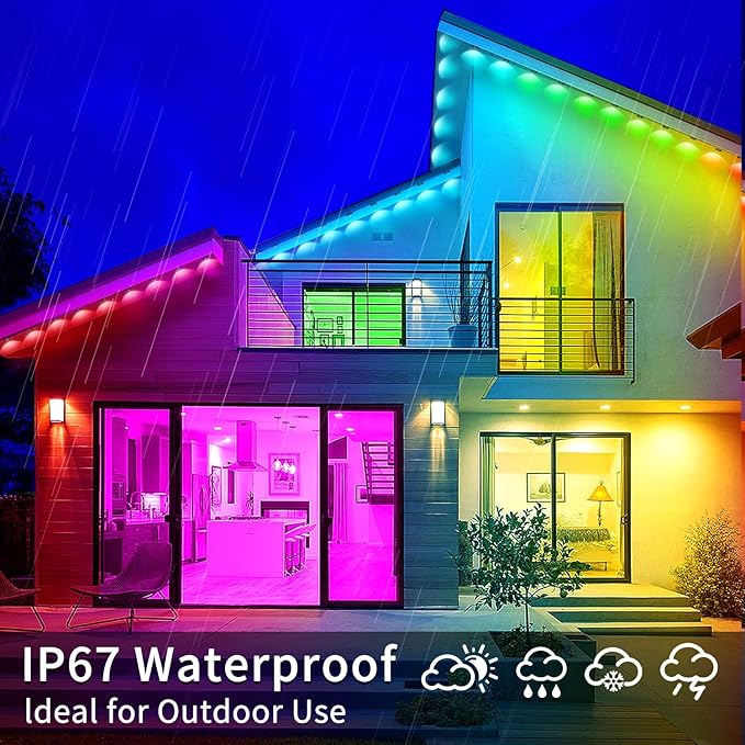 200ft Permanent Outdoor Light,RGB Eaves Lights with App Control Remote,DIY IP67 Waterproof led Lights,Outside Light for House,Halloween,Roof,Garden,Christmas Decorations