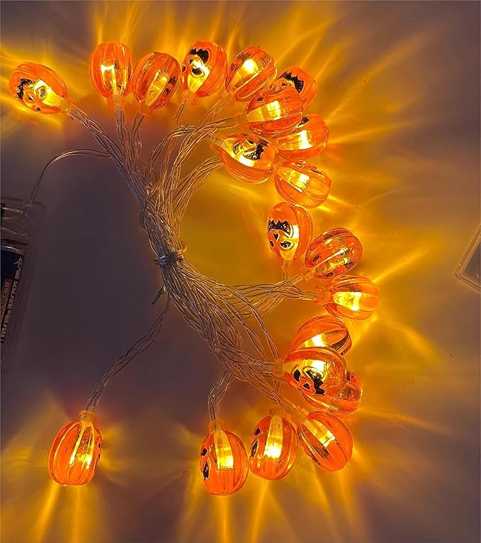Halloween String Lights 10Ft 20 LEDs Battery Operated Outdoor Decorations Pumpkin Lights for Halloween Party Decor