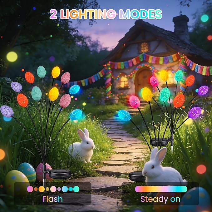 OZS 4 Pack Solar Easter Egg Lights, Colorful Garden Swaying Firefly Lights Outdoor, 24 Led Waterproof Solar Stake Lights for Lawn Trails, landscaped Yards, Porches and Patio Easter Decorations