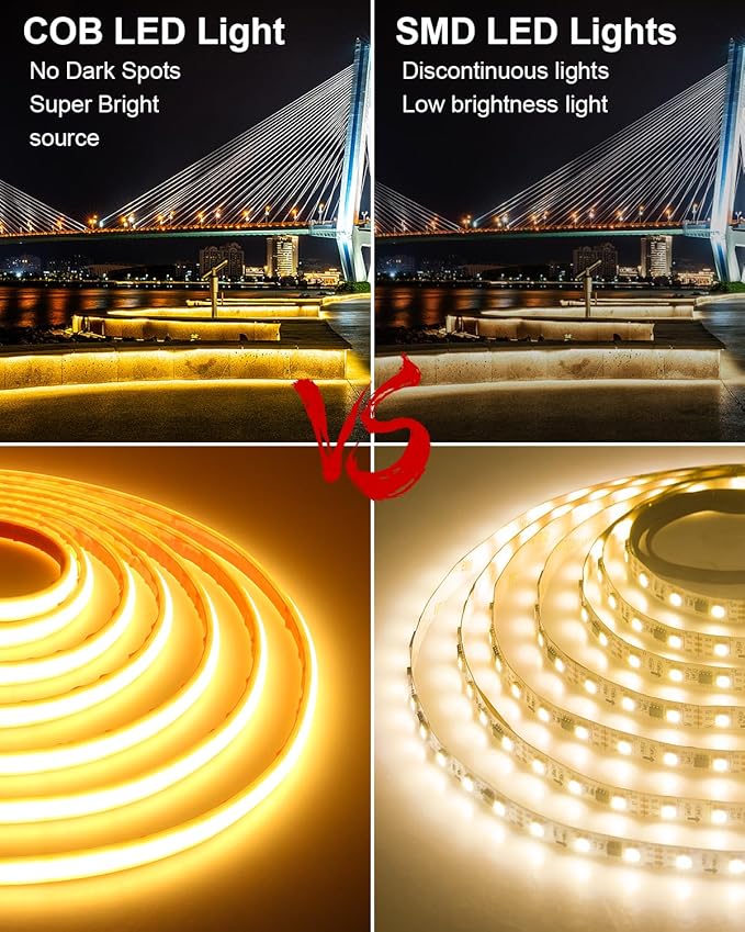 ALITOVE 24V Warm White COB LED Strip 3000K Waterproof IP68 Bright LED Rope Lights Outdoor 16.4ft CRI>90 1200LEDs for Bedroom Home Garden Patio Lighting(Power Supply Needs to be Purchased Separately)
