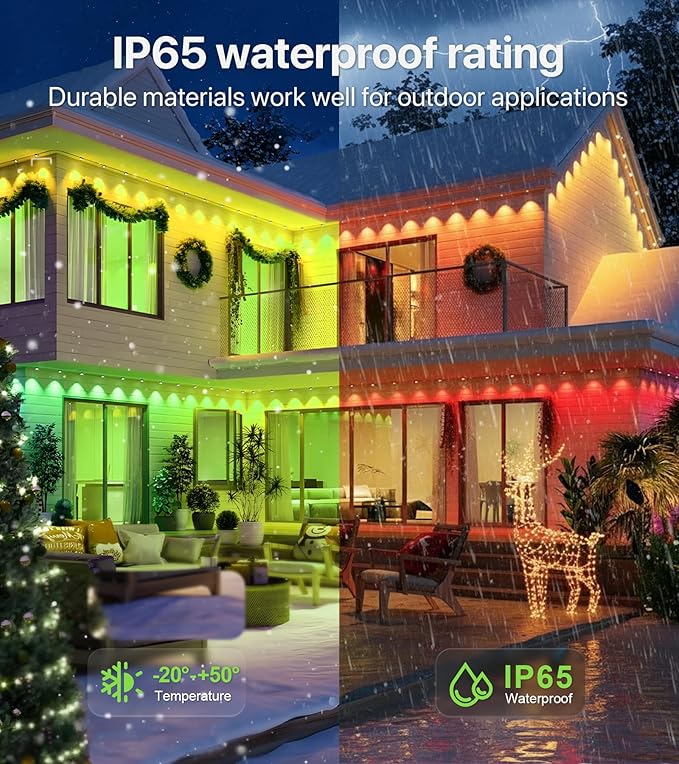 100FT RGB+IC LED Permanent Outdoor Lights,Eave Lights with Smart APP & Remote Control, 72 Scene Modes, Waterproof IP65 for Holiday Christmas Decorations(Extension Cord Not Included)