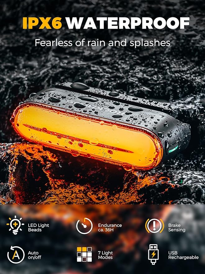ROCKBROS Magnetic Bike Tail Light, USB-C Rechargeable, IPX6 Waterproof, 7 Modes, Safety Cycling Light for Road & Mountain