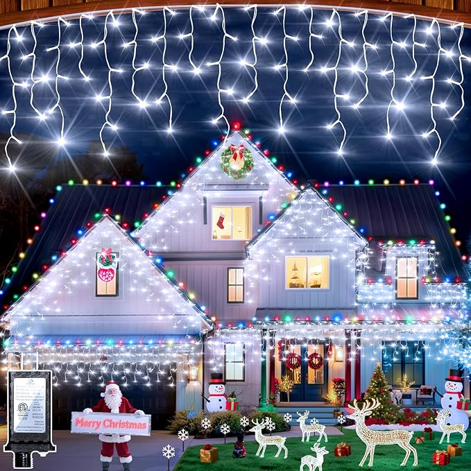 1332 LED 132ft Christmas String Lights Outdoor, 12 Modes Dimmable Curtain Lights with 296 Drops, Waterproof Fairy Lights with Timer for Bedroom Window Holiday Wedding Home Xmas Decor, Cool White