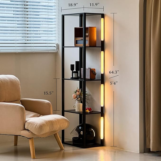 FENLO RGB Floor Lamp with Shelves Fancy Pro, Dimmable Display Shelf Lamp with Color Temperature Control, App & Remote, Bright Long-Lasting Integrated LED