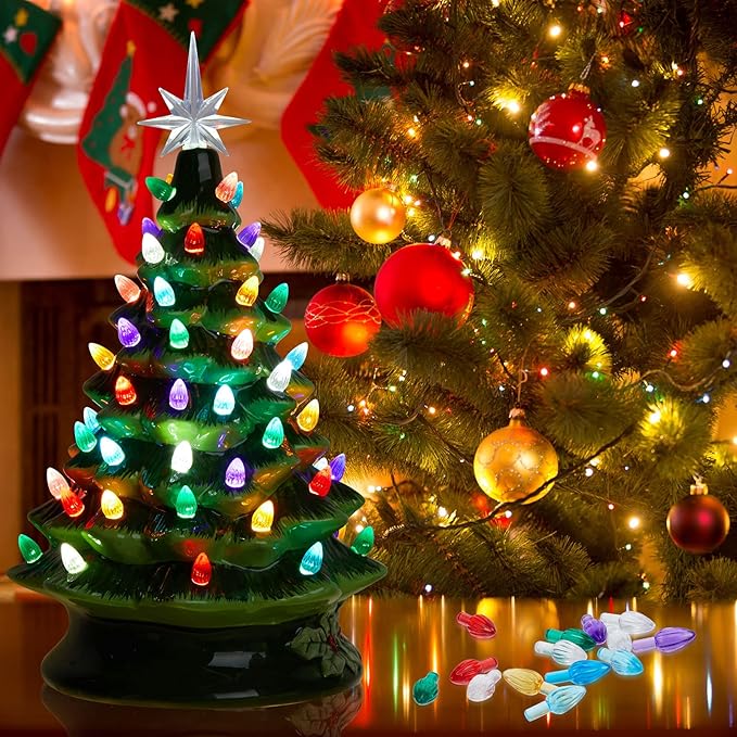 Riakrum 270 Pieces Ceramic Christmas Tree Bulb Christmas Tree Replacement Lights Assorted Colors Plastic Ornaments Bulbs Ornaments for Decorations