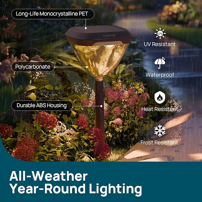 Linkind Smart Solar Pathway Lights SP6, in-App Pattern Switching Solar Lights Outdoor, USB&Solar Charging St. Patrick's Day Lights, Cool/Warm White/Color-Changing Lighting for Yard, Patio, 4 Pack