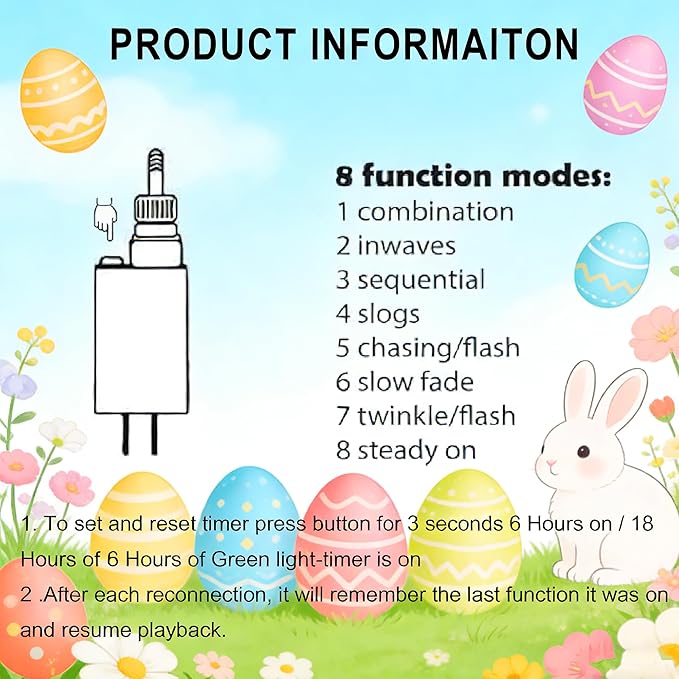 Dazzle Bright Easter Lights, 222LED 9FT Pastel Rabbit and Eggs Curtain String Lights with 8 Modes, Plug in Easter Decorations for Indoor Window Outdoor Party Decor (Pastel)