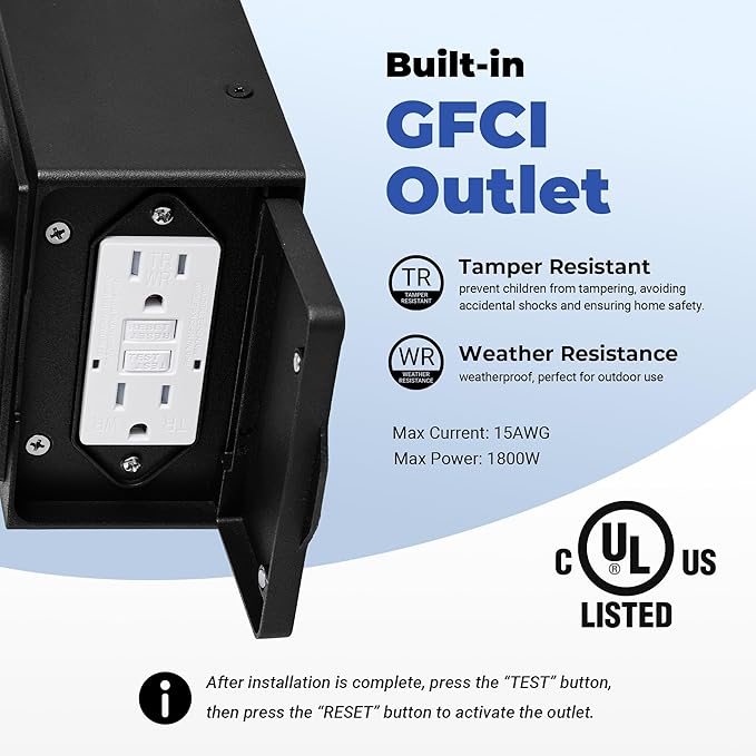 Motion Sensor Outdoor Lights Wall Mount with GFCI Outlet, Dusk to Dawn Exterior Light Fixture, 100% Anti-Rust Aluminum Waterproof Outside Wall Lighting for House, Black 2-Pack, Non-Solar