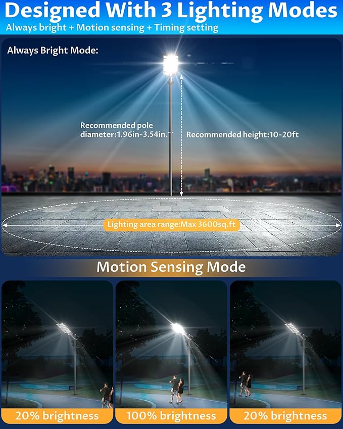 Gefolly SL-9800W Solar Street Lights Outdoor, 860000LM Commercial Parking Lot Light, 6500K Dusk to Dawn IP67 Security Flood Lights Motion Sensor Led Lamp for Basketball Court, Road, Yard