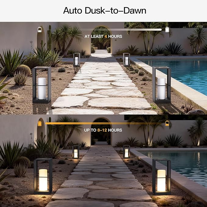17" Tall Solar Floor Lamp, 3000K LED Solar Lanterns Outdoor Waterproof, Modern Outdoor Lights for Patio, Large Pathway Lights Solar Powered, Dusk to Dawn Floor Lamps for Yard Pathway Garden Porch