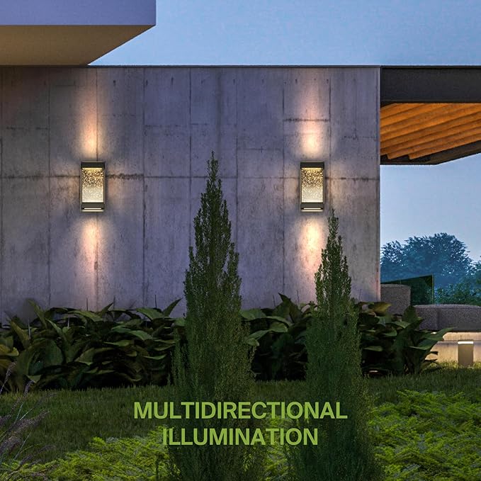 ASD LED 12" Bubble Glass Wall Light Fixture, Outdoor & Indoor Seeded Sconce | 3CCT, Waterproof, Dimmable, Up-Down Glow, ETL Listed | 22W 500LM 3000-5000K 120V | Exterior Porch Lighting | Black, 4 Pack