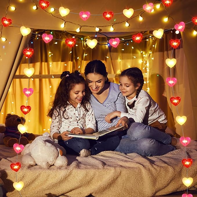 Capoda 3 Pcs Easter St. Patrick's Day String Lights Tricolor Heart Decoration Five Colors Bunny Green Lucky Four Leaf Clover Lights 30 ft 90 LEDs for Indoor Outdoor Holiday Decor