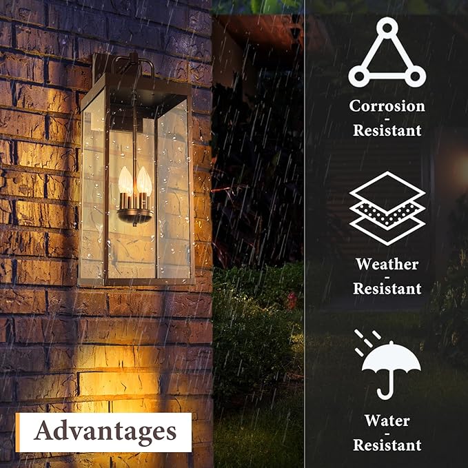 Outdoor Wall Sconce Light, 28 Inch Tall Transitional Exterior Wall Bracket Lighting with Clear Glass, Modern Anti-Rust Outside Bronze Carriage Lantern Lamp for Front Porch Corridor Doorway Patio