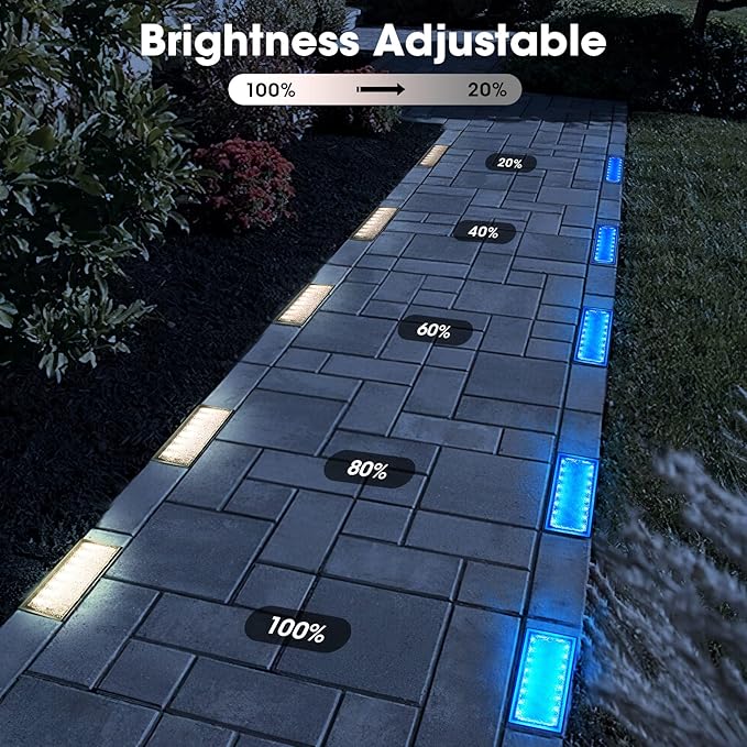 Solar Paver Lights, 4x8 Brick Driveway Lights, IP67 Waterproof Outdoor Pathway Light, Recessed Landscape Lighting for Walkway, Patio, Garden, Lawn, Yard, Pool, Pavers, Warm White+RGB, 2 Pack