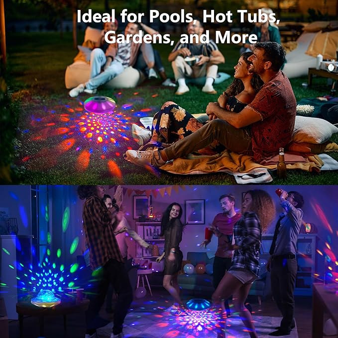Rechargeable Floating Pool Lights (4 Pack) - Pool Light with Vibrant RGB Colors, IP68 Waterproof Floating Lights, Upper and Lower Color Changing Led Lights for Pools, Hot Tubs and Party