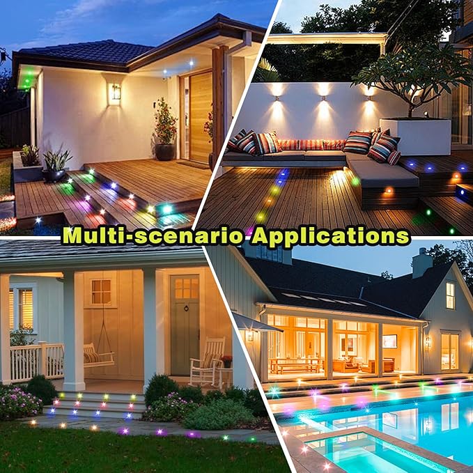 FVTLED LED Deck Lights Kit, Φ1.22 Low Voltage WiFi Pixel RGBW+IC Multi-Color Dynamic Deck Lighting with Remote Control, IP67 Waterproof Outdoor Step Lights DC12V for Garden,Steps,Stair(30 Pack, Black)