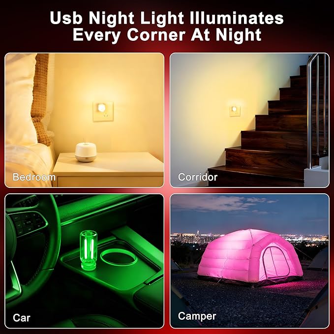 Car USB Night Light Touch Dimmable - 1-Pack Retro LED Filament Lamp for Truck Interior, Bedroom & Camping | Glass Bottle Ambiance Lighting (Red)