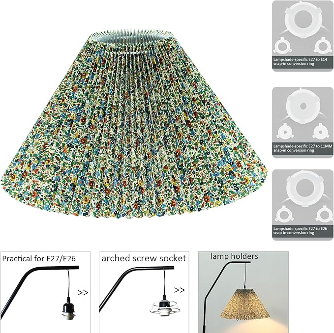 Pleated Lamp Shade for Arc/Arched Table Lamp/Floor Lamps Replacement spider lampshade-Floral Print 5.9"Top X 16.5"Bottom X 11"High-Floral Print