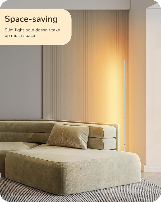EDISHINE LED Corner Floor Lamp, 57.5" Minimalist Dimmable Sleek Light, Adjustable Height, Tall Floor Lamps for Living Room, Bedroom, Office, 3000K Warm White Light, White