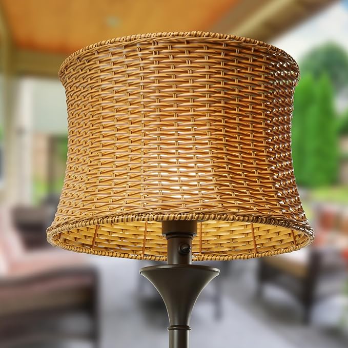 RIVER OF GOODS 59.5" H Indoor/Outdoor Floor Lamp - Basketweave Standing Floor Lamp for Living Room, Bedroom, Patio - Coastal Style Floor Lamps - Tan