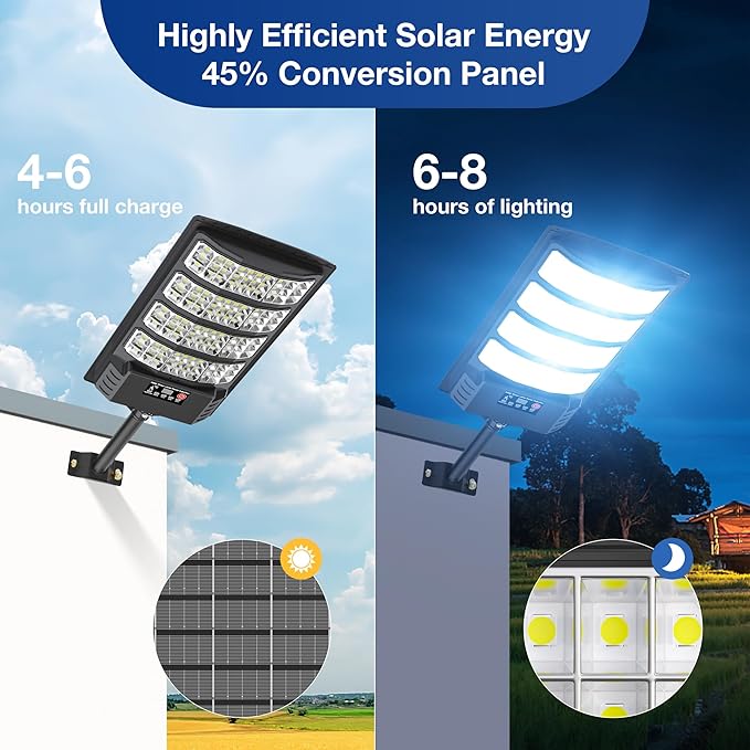 Solar Lights Outdoor - Super Brght Solar Street Lights Outdoor Dusk to Dawn with Motion Sensor and Remote Control, Wide Angle Commercial LED Street Light IP67 Waterproof(2 Pack)