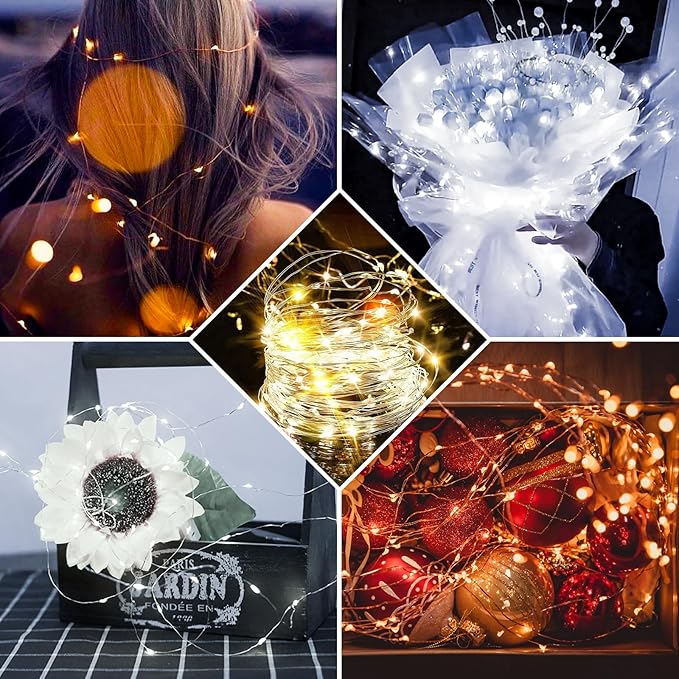 50 Pack Fairy Lights 7Ft 20 LED Twinkle String Lights 3 Modes Battery Operated Waterproof Firefly Starry for Mason Jar Party Wedding Christmas Valentines Day Table Centerpieces,Warm White + White