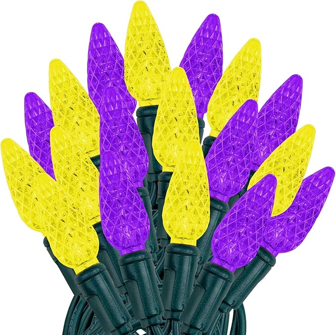 Novelty Lights 24FT 70 LED C6 LED Christmas String Lights, Commercial Grade LED String Lights, Permanent Christmas Lights, Outdoor Tree Decorations (Purple/Yellow)