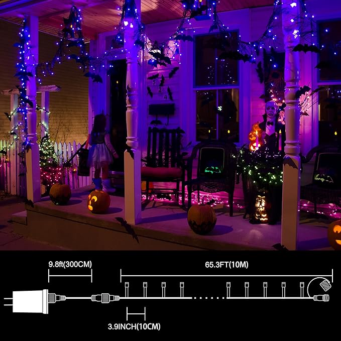 LAMPHOME 33ft 100 LED Purple Christmas Lights Outdoor Waterproof, Purple String Lights Plug in, 16Modes Twinkle Christmas Tree Lights, Halloween Decorations for Party Carnival Supplies Yard Garden