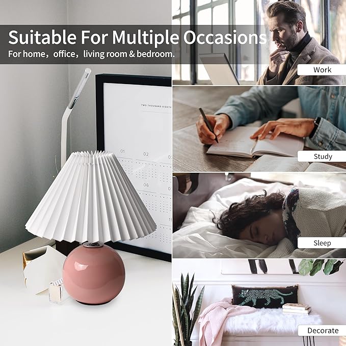 Korean Pleated Table Lamp Ins DIY Ceramic Table Lamps for Living Room Home Deco Cute Lamp with Tricolor Led Bulb Beside Lamp…
