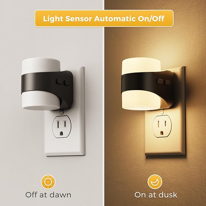 L LOHAS LED Night Lights Plug into Wall with 3CCT Adjustable (3000K/4000K/5000K), 3 Level Dimmable Night Light, 1W Low Power Nightlight with Auto On/Off Sensor, 2 Pack