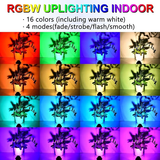 Christmas Spot Lights Indoor, 5W RGBW Uplighting 16 Color Changing Up Lights Indoor with Remote Control, Plant Spotlight Decorative (2 Pack with Base and Stake)