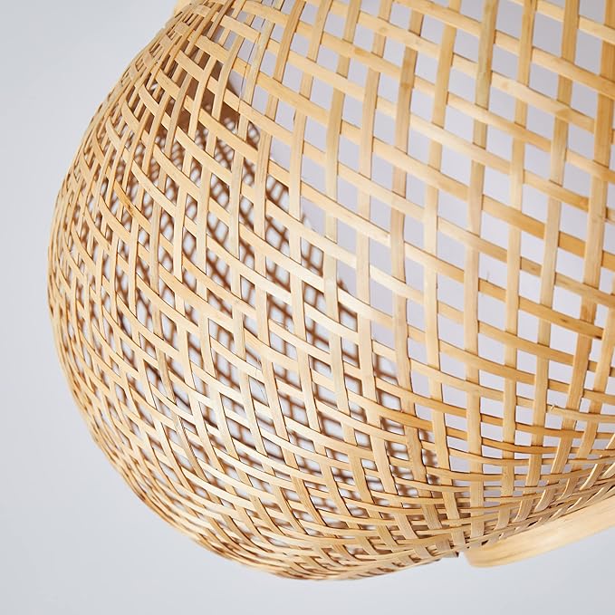 Bamboo Pendant Light Basket Weave Hanging Light, 1 Light Elegant Rattan Chandelier for Kitchen Island Nursery (19")