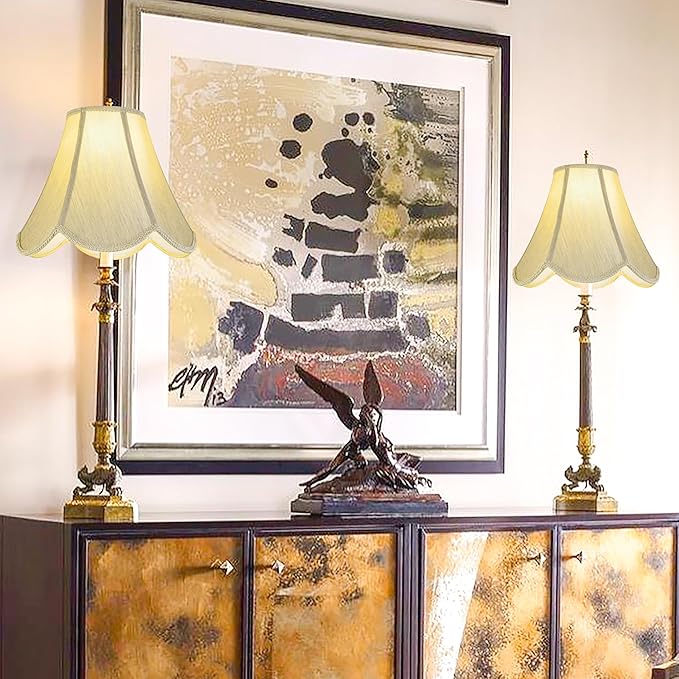 GO&SO Gold Lamp Shade Medium Bell Lamp Shades -Edge Petal Braid Design Scalloped Lamps Shade -6"Top x 13"Bottom x 10.6"Vertical Height (Spider) Replacement Lampshades for Table Lamps -Easy Assembly