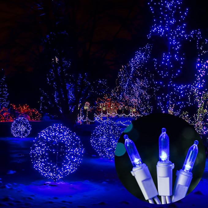 LAMPHOME Connectable 100 LED Blue Christmas Lights White Wire, Blue Christmas Tree Lights Indoor Outdoor Plug in, 21.6ft Fairy Hanukkah String Lights for Xmas, Party, Garden