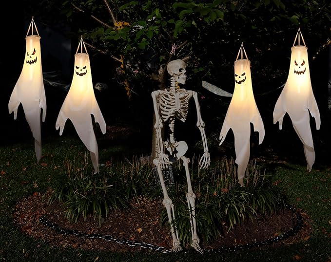 Halloween Ghost Decorations Outdoor: with Timer, 2 Pcs Spooky Hanging Ghost for Tree Porch Garden Yard, Waterproof LED Ghost Halloween Decor