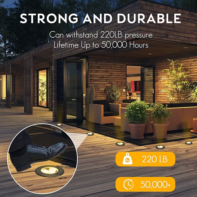 In-ground Lights Landscape Light 4 Pack 6w 12v Low Voltage LED Well Light Waterproof IP67 Pathway Lights Outdoor spotlights Trees Flags for Garden,Yard,Tree
