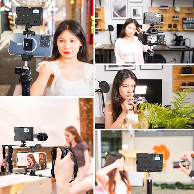 JJC RGB Video Light, 360°Full Color 24 Effects 2600mAh Rechargeable 2500-8500K Magnetic LED Camera Light, 1/4" Screw Mount Cold Shoe Light, Portable Light for Photography Video Streaming