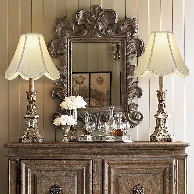 GO&SO Gold Lamp Shade Medium Bell Lamp Shades -Edge Petal Braid Design Scalloped Lamps Shade -6"Top x 13"Bottom x 10.6"Vertical Height (Spider) Replacement Lampshades for Table Lamps -Easy Assembly