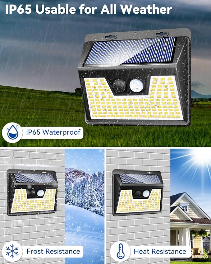 Peasur Solar Lights Outdoor Waterproof [24 Pack/140LED], Warm White Motion Sensor Lights Dusk to Dawn, 3 Modes Solar Fence Security Lighting for Wall Garden Yard Stair Outside