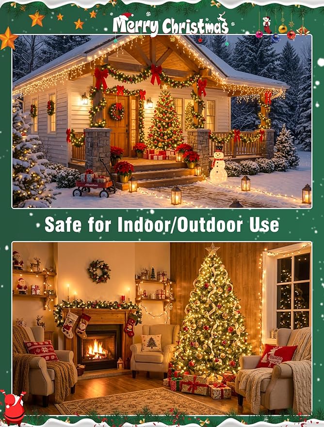Hopolon Clear Christmas Lights Set 2 Pack 50 Count 13 Feet Incandescent Bulb Green Wire Mini String Lights for Indoor Outdoor Christmas Tree Garland Birthday Wedding Festival Decoration, Warm White