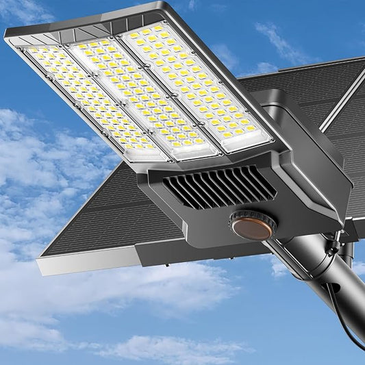 12000W Solar Street Light with Dual Solar Panels, Commercial Grade Parking Lot Lights with Large LEDs, Flood Lights Outdoor wth Motion Sensor and Remote Control for Yard, Street 1 Pack
