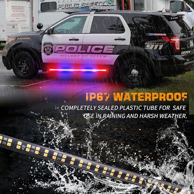 XRIDONSEN 2PCS 60 inch Police Lights Strip 720 LED Running Board Police Light Red Blue Emergency Strobe Flashing Warning Hazard Safety w/Waterproof Flexible Tube for Vehicles Trucks SUV Jeep