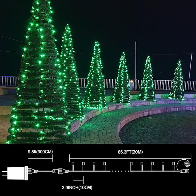 LAMPHOME 66ft St Patrick's Day Decorations String Lights,200 LED Green Wire Fairy Starry String Lights Plug in, 11Lighting Modes, for Indoor Outdoor Xmas Tree Wedding Party Decoration (Green)