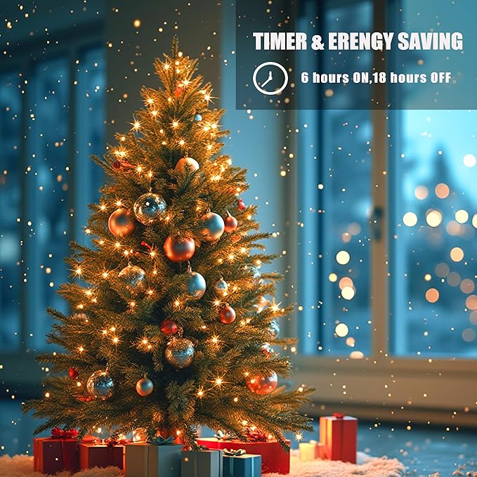 Battery Operated Christmas Lights - 4 Pack Total 66ft 200 LEDs Warm White Christmas Lights with Timer, 8 Modes Waterproof Twinkle Lights for Indoor Outdoor Xmas Tree Wreath Party Holiday Decorations