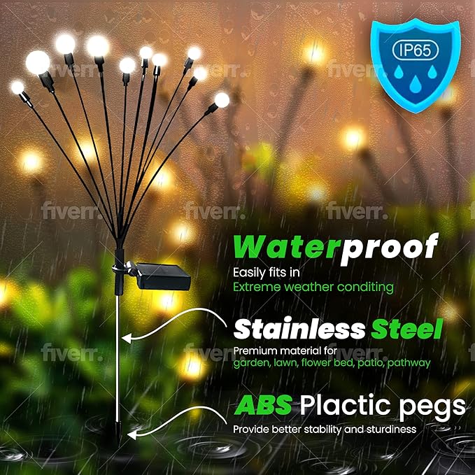 Solar Firefly Lights, Upgraded Solar Firefly Lights Outdoor Waterproof, Solar Outdoor Lights, Solar Garden Decorative Lights Yard Patio Pathway Decoration (Yellow Lights, 10 LEDs)