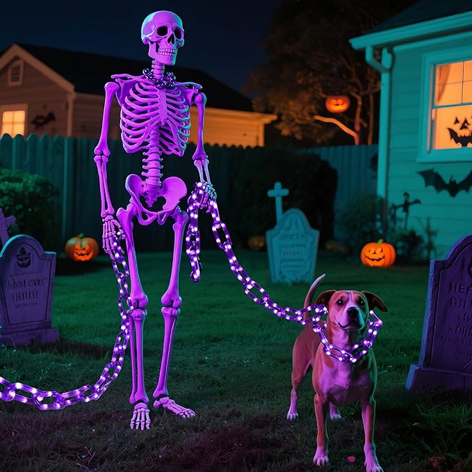 woohaha Halloween Decorations Plastic Chain Lights，10.5FT 175LED Purple Battery/USB Props Chains String Lights,8 Modes and Timer for Outdoor Halloween Party Creepy Cosplay Spooky Ornaments