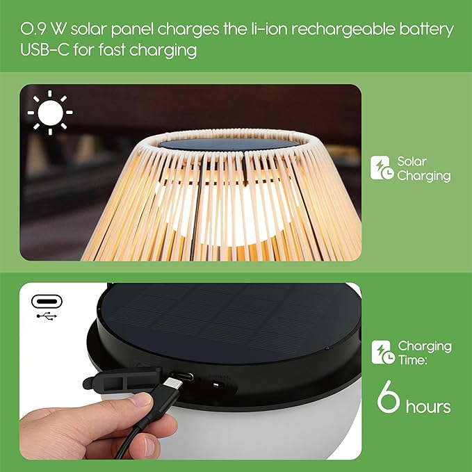 Rattan Series Solar Floor Lamp - Remote Control Included - Dimmable & Timer Modes - Rechargeable Battery Lasts Up to 45 Hours - 2700K - IP44 Weather Resistant