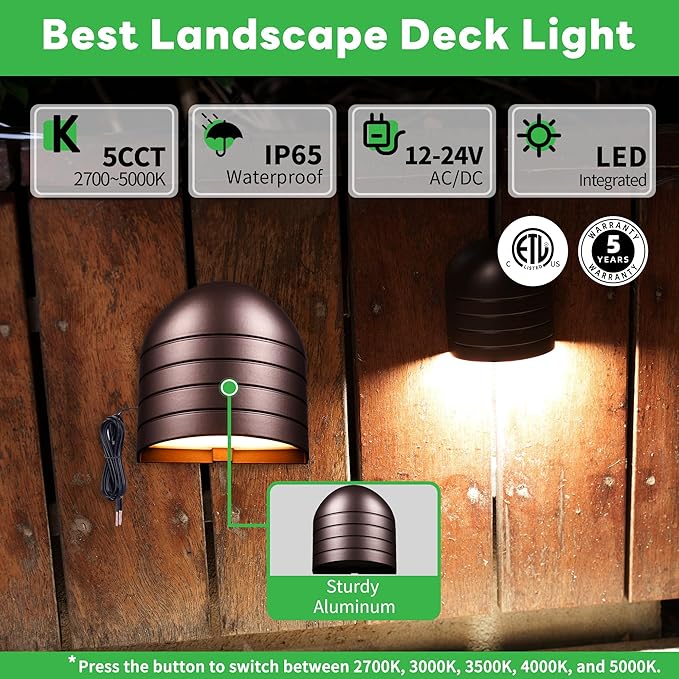 Low Voltage LED Step Lights - 12V Landscape Wired Waterproof Lighting, Outdoor Deck Lights 5 Color Temperature Dimmable, Aluminum Oil-Rubbed Bronze for Wall Garden Handrail 12 Pack